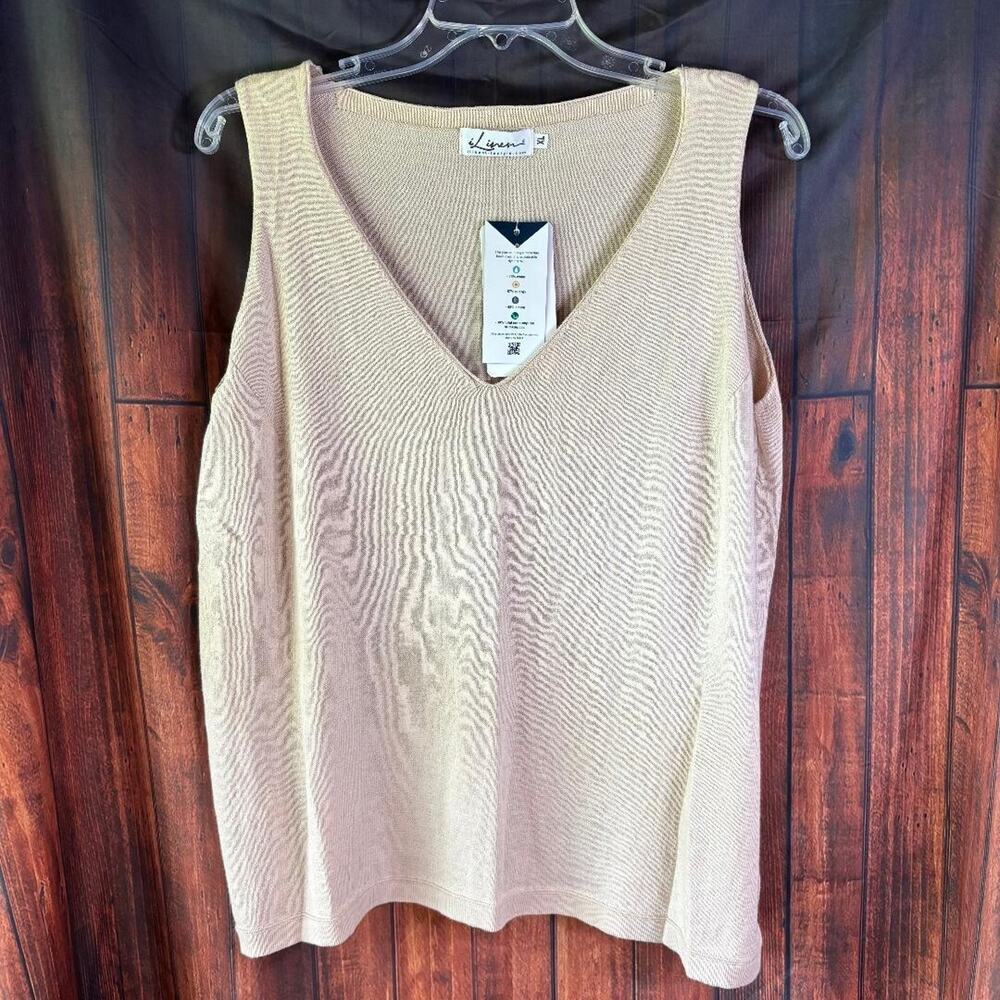 iLinen‎ Classic Cotton Tank Top Beige Women's Size XL Ecotec Yarn NWT